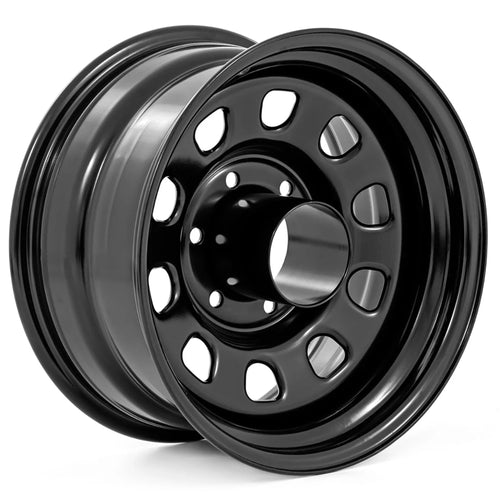 Black Steel Rough Country Wheel 15x8, 5x5 Bolt Pattern, 19mm Offset, 3.30" Bore - Gloss Black Off-Road Truck Wheel