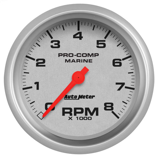 Tachometer, AutoMeter Gauge, 3 3/8", 8K RPM, Marine Silver (200779-33)