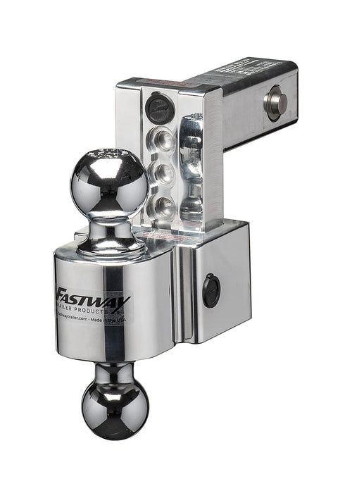 Fastway Flash Secure Adjustable Dual Locking Aluminum Ball Mount with 4 Inch Drop, 2 Inch Shank, Built-in Locks, and Chrome Plated Balls 44-00-4400