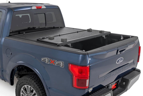 Hard Tri-Fold Tonneau Cover Rough Country for Ford F-150 (2015-2020) - Low-Profile Aluminum Truck Bed Cover, Fits 5'7 Bed (67.1")