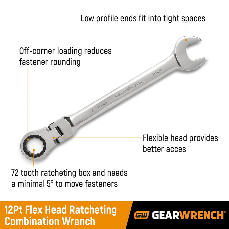 12 Piece GEARWRENCH Flex Head Ratcheting Combination Wrench Set | 12 Point | Metric | 9901D