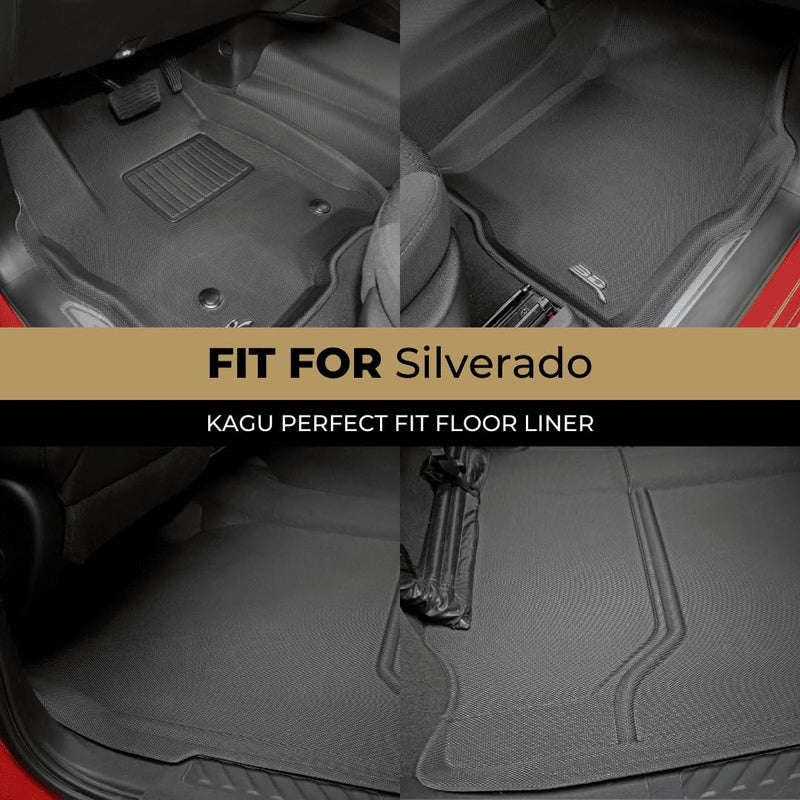 MAXpider 3D Custom Fit Kagu Floor Mat (Black) Compatible with GMC Sierra 1500 Crew Cab 2019-2026 / 2500HD/3500HD Crew Cab 2020-2026 (w/ Bucket Seats, Rear Carpeted Underseat Storage) - Full Set