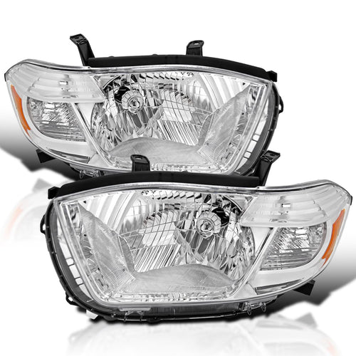 Chrome Headlights SPEC-D TUNING Compatible with 2008-2010 Toyota Highlander models built in Japan only, Left + Right Pair Headlamp Assembly