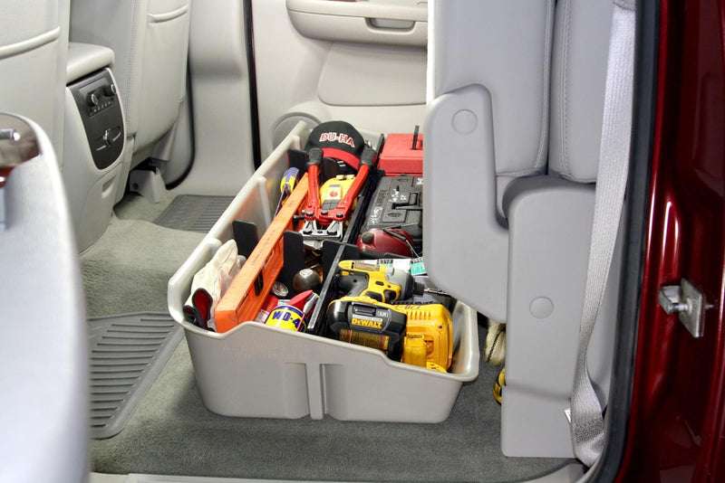 Under Seat Storage DuHa 10044 fits 2007-2013 Silverado/Sierra Crew Cab & 2007-2014 Heavy Duty Crew Cab | Tan Heavy-Duty Back Seat Organizer | Durable Construction | Includes Dividers