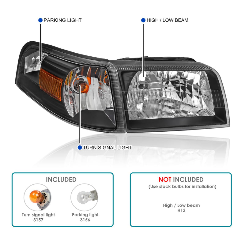 Black Headlights + Corner Lights SPEC-D TUNING Compatible with 2006-2011 Mercury Grand Marquis