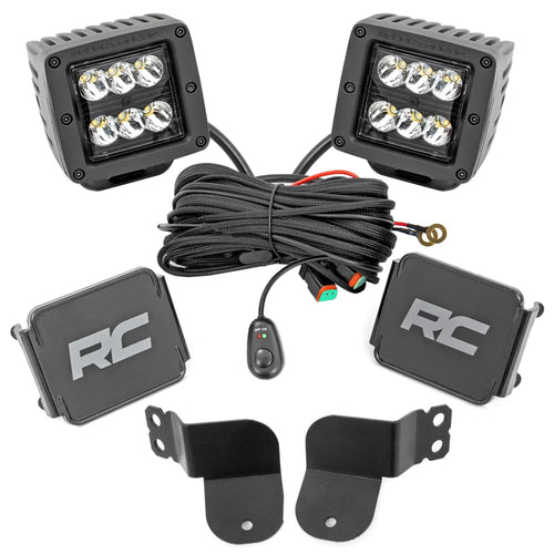 Dual Rough Country 2" LED Lower Windshield Light Kit for Polaris General/General XP - 4,800 Lumens, 60W CREE, Spot-Focus Beam, Bolt-On Cubes