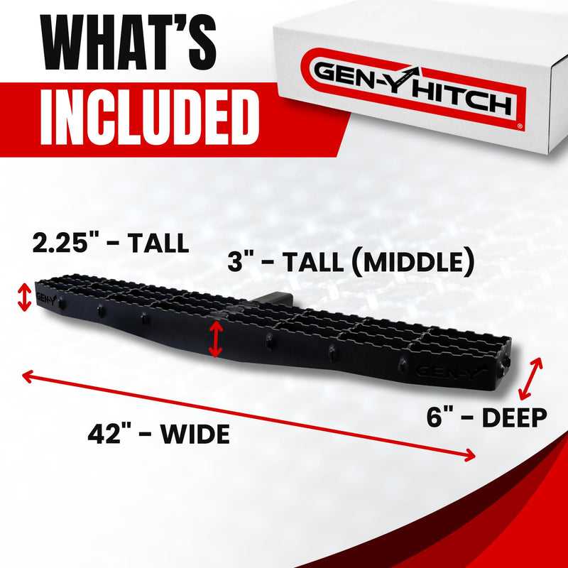 GEN-Y Extra Wide Heavy-Duty Hitch Step with Serrated Boot Scraper for 2" Receiver, 600 LB Capacity, Black