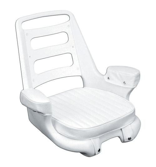 Moeller Extra-Wide Heavy Duty Ladder Back Boat Helm Seat, Cushion, and Mounting Plate Set (25.25" x 22.75" x 20", White)