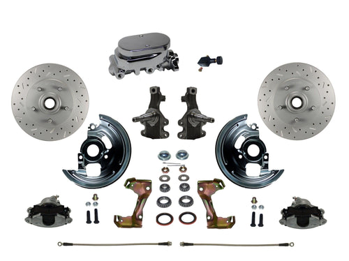 BRAKES LEED Manual Front Disc Brake Conversion 2" Drop Spindle Cross Drilled And Slotted With Chrome Aluminum Flat Top M/C Adjustable Proportioning Valve