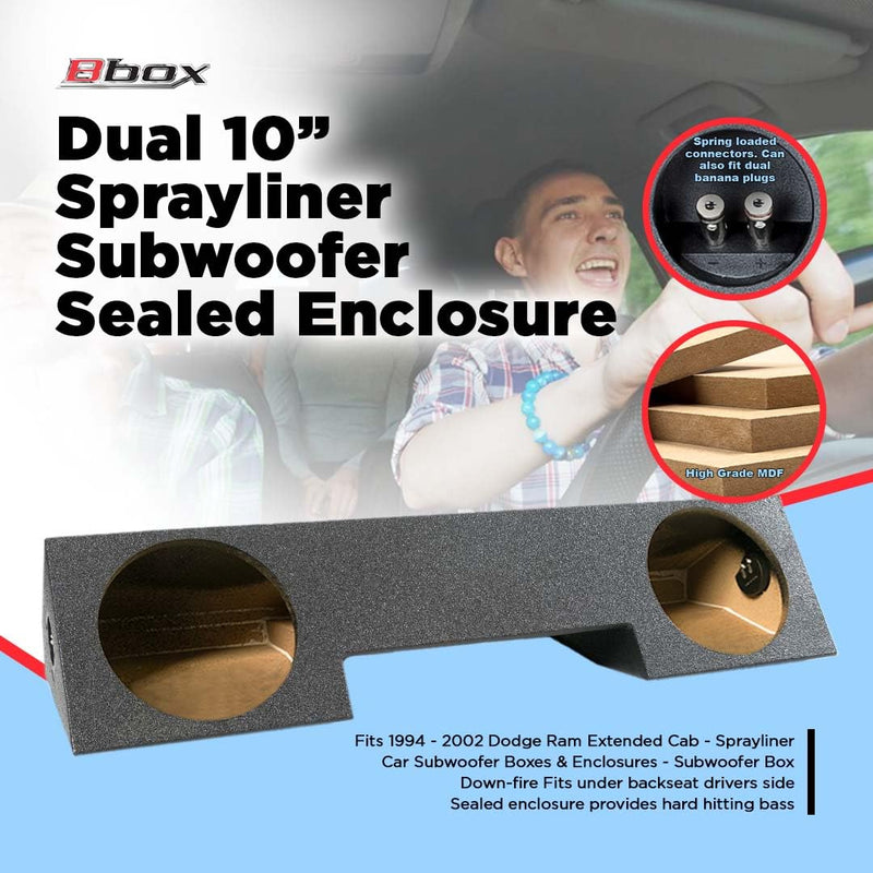 Bbox 10 Inch Dual Sprayliner Subwoofer Enclosure - Fits 1994-2002 Dodge Ram Quad Cab - Sprayliner Car Subwoofer Boxes & Enclosures - Subwoofer Box Improves Audio Quality Sound & Bass – Charcoal