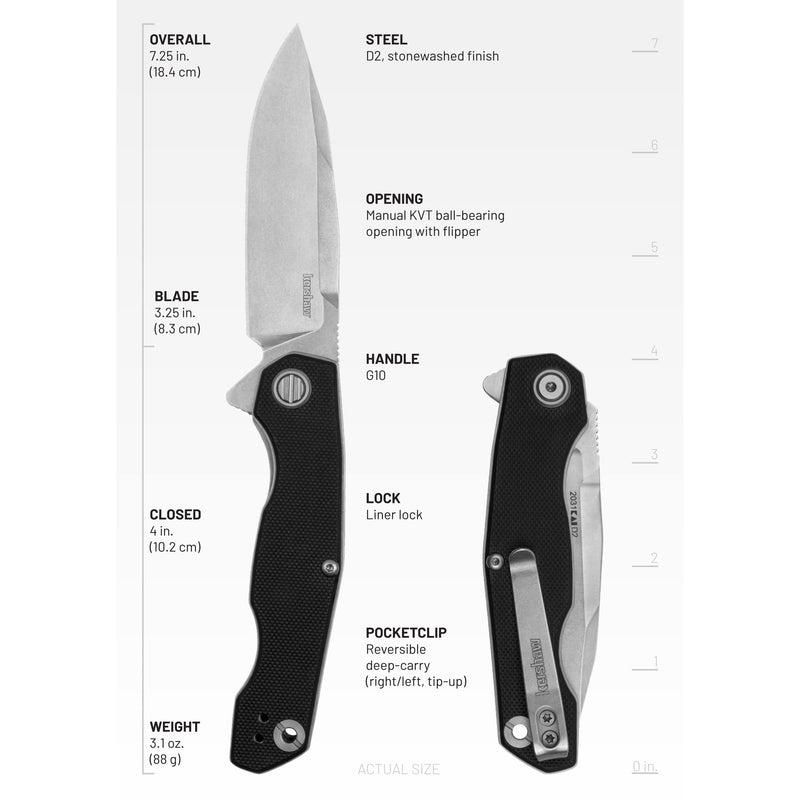 Kershaw Folding Inception Pocket Knife, 3.25 inch Blade with D2 Steel, Manual Opening and G10 Handle, Pocketclip