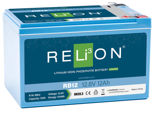12V RELiON RB12 | 12Ah | LiFePO4 Lithium-ion Battery | F2 Terminal | 3500~5000 Cycles| 10 Year Warranty | Lightweight small size, Perfect for Fish Finders Ice Fishing, Solar, RV, Off-Grid Applications