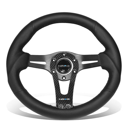 NRG Innovations Reinforced NRG-RST-002RCF Steering Wheel 320mm Sport Lightweight with Carbon Center Spoke, Black Leather and Rivets