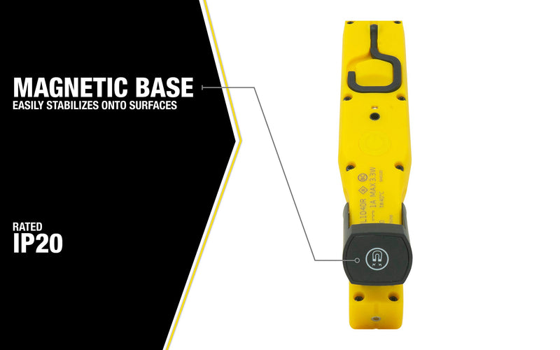400 Lumen Yellow Jacket LED Rechargeable Handheld Task Light with Magnetic Base and Hang Hook, HHL1040R