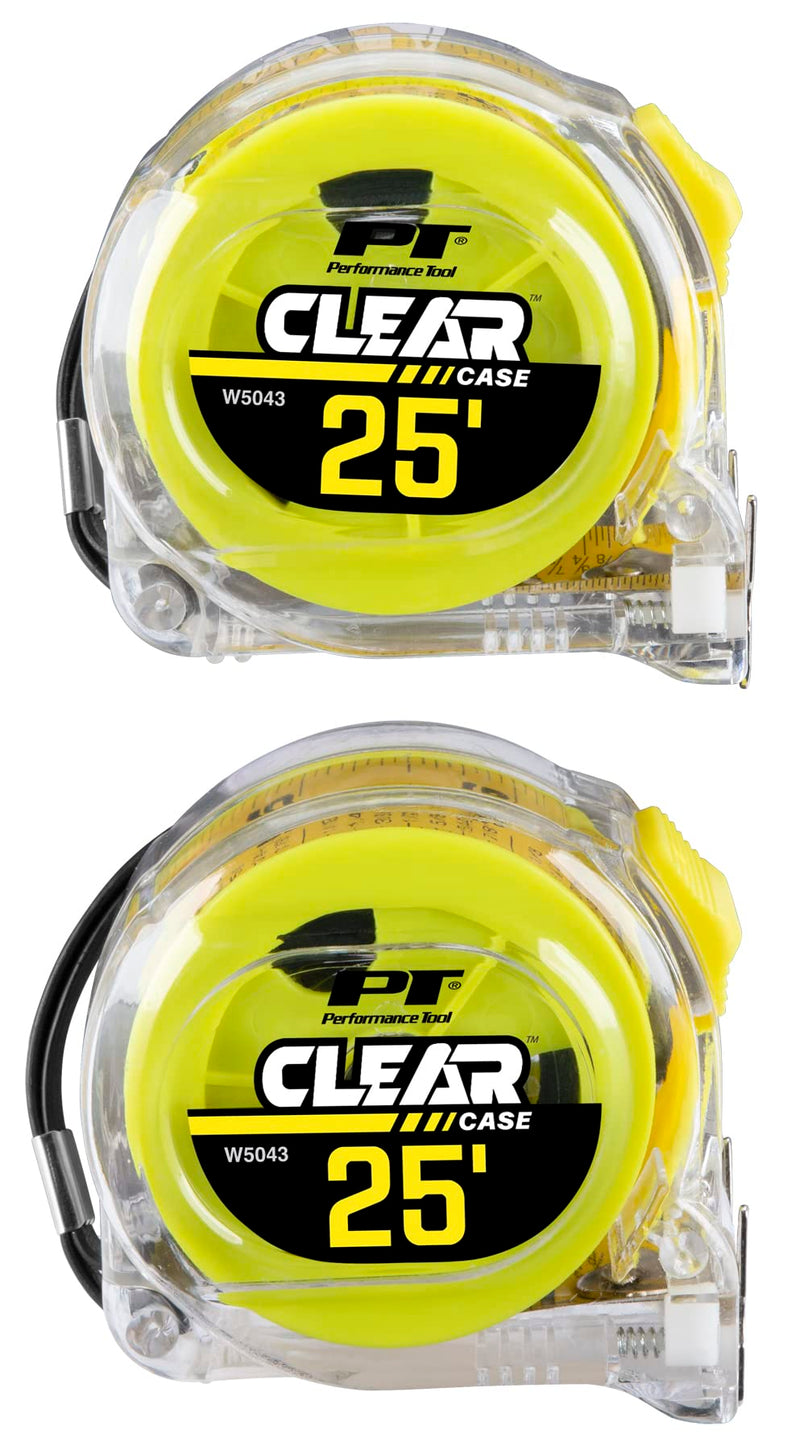 25' x 1-Inch Performance Tool W5043 Clear Tape Measure (2 Pieces)