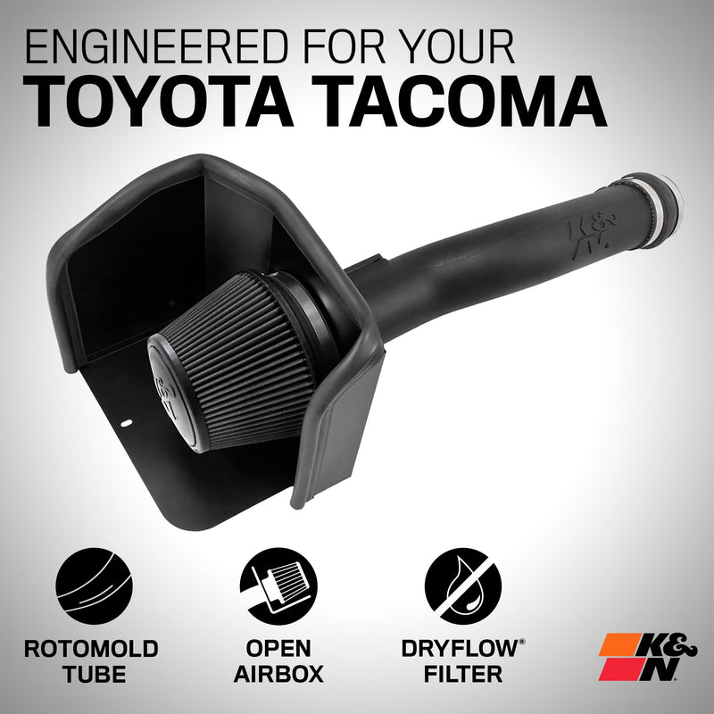 Cold Air Intake System K&N: Dry-Flow Air Filter, Increase Performance & Towing: Compatible with 2016-2023 TOYOTA Tacoma, 30-9039