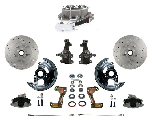 Manual LEED BRAKES Front Disc Brake Conversion 2" Drop Spindle Cross Drilled And Slotted With Cast Iron Chrome Top M/C Disc/Disc Side Mount