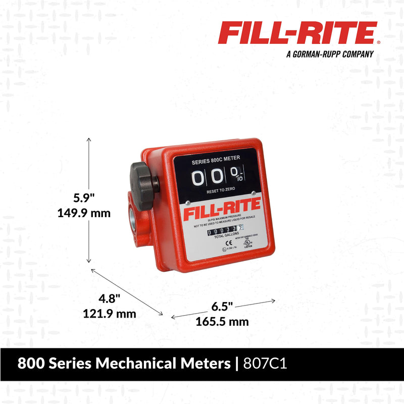 Fill-Rite 1" 807C1 5-20 GPM Mechanical Meter, Aluminum, Fuel Transfer Gallon Meter