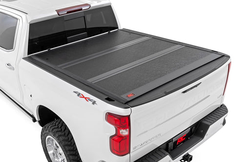 Rough Country Tonneau Cover Hard Tri-Fold for Ram 1500 (2009-2018) 2500 (2011-2025) - Low-Profile Aluminum Truck Bed Cover, Fits 6'4 Bed (76.3")
