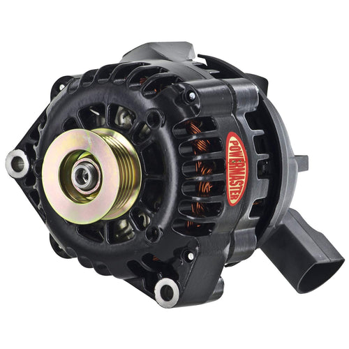 Alt Powermaster GM CS130D Black 165A 6 grv Pulley w/Airduct Cover 1-Wire or OE Hookup