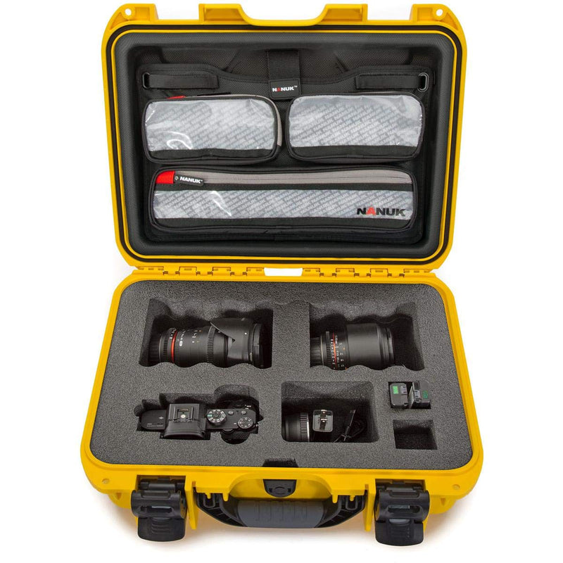 Waterproof Nanuk 920 Hard Case with Lid Organizer for Sony a7R Size Camera - Yellow