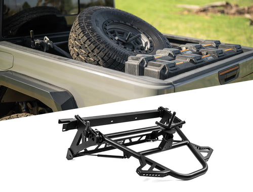 DV8 Offroad Spare Tire Carrier Adjustable in-Bed for 2020-2025 Jeep Gladiator JT | Flat or Angled Mounting Positions | Stainless Single Action Latching Mechanism | Compatible w/Most Wheel/Tire Setups
