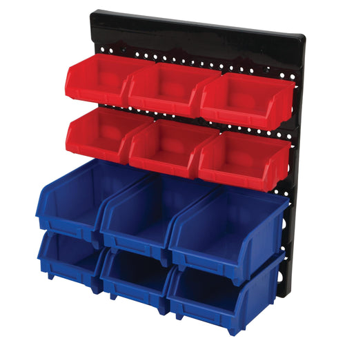 W530 Performance Tool Wall Mount Bin Rack System with 12 Bins for Organizing Parts and Tools
