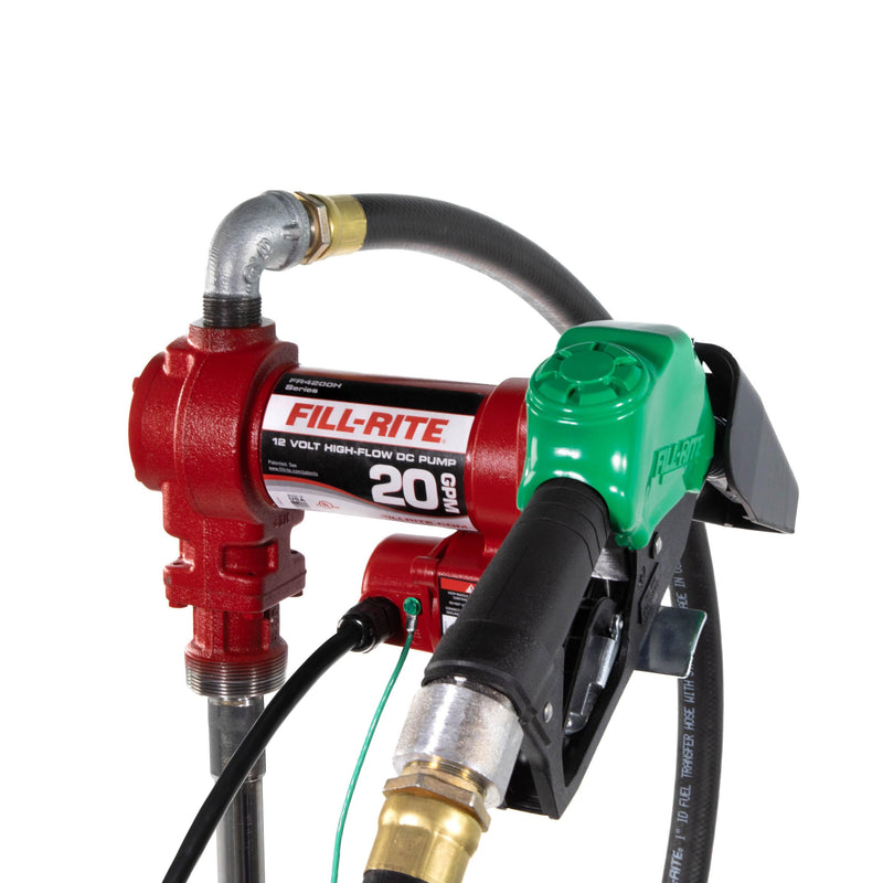 Fill-Rite 12V FR4210HD Fuel Transfer Pump with Discharge Hose & Automatic Nozzle, Green | Gasoline, Diesel, Kerosene, Ethanol & Methanol Blends & Biodiesel