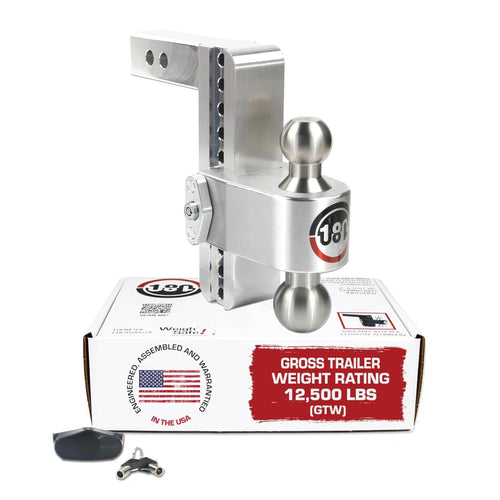 Weigh Safe Adjustable Trailer Hitch Ball Mount - Adjustable 8" Drop Hitch for 2" Receiver - Premium Heavy Duty Aluminum Trailer Tow Hitch w/ Stainless Steel Tow Balls (2" & 2 5/16") - 12,500 lbs GTW