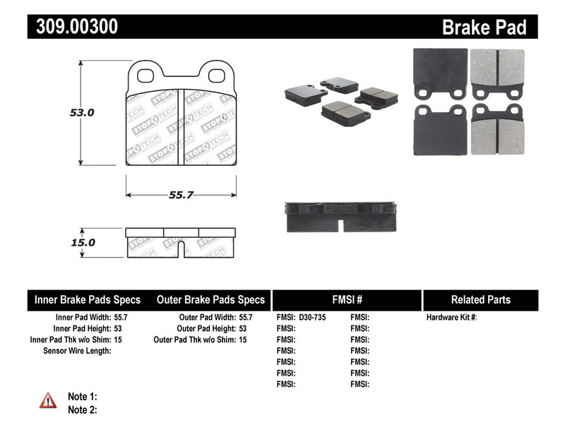 Sport Brake Pads StopTech 309.00300 with Shims
