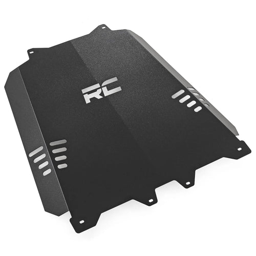 Catalytic Converter Shield Rough Country for Toyota Tundra Hybrid (I-Force Max) 2WD/4WD (2022-2025) - Anti Theft Skid Plate, 14-Gauge Steel, Bolt-On Protection & Powder-Coated Finish