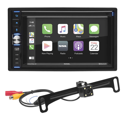 Apple CarPlay Sound Storm Laboratories DDCP62-R Car Multimedia Player - Double-Din, 6.2 Inch Capacitive Touchscreen, Bluetooth, USB, SD, Aux AV in, No CD DVD, AM/FM, Backup Camera Included