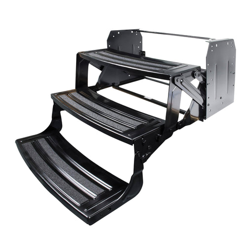 24" Radius Lippert Triple Manual RV Steps, 9" Rise for 5th Wheel RVs, Travel Trailers and Motorhomes, Anti-Slip Stepping Surface - 1774401
