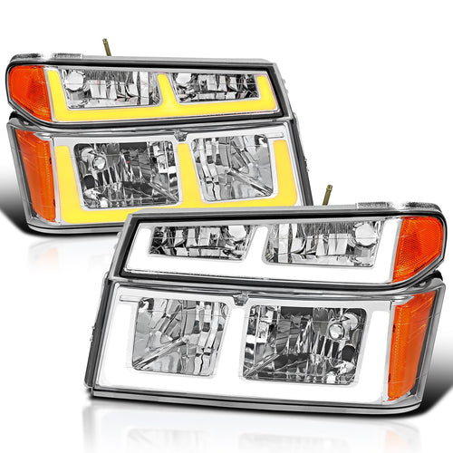 Chrome LED Strip Headlights SPEC-D TUNING w/Switchback Compatible with 2004-2012 Chevy Colorado, 2004-2012 GMC Canyon, 2006-2008 ISUZU I-Series