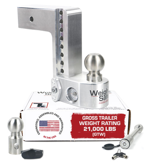 Weigh Safe Adjustable Aluminum Trailer Hitch - Anti-Sway Towing Hitch for 3" Receivers - 8" Drop Hitch, 21,000 lbs GTW, 2-Piece Lock Set