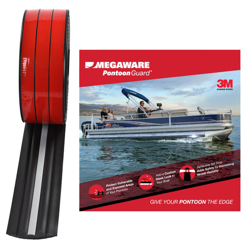 MEGAWARE PONTOONGUARD KEELGUARD - USA Made, Protects Pontoon Tubes Against Damage; Reflective Safety Strip Enhance Night Visibility; Log Bumper Guard; 3.5" Wide; 40ft Kit - Pontoon up to 25ft (Black)