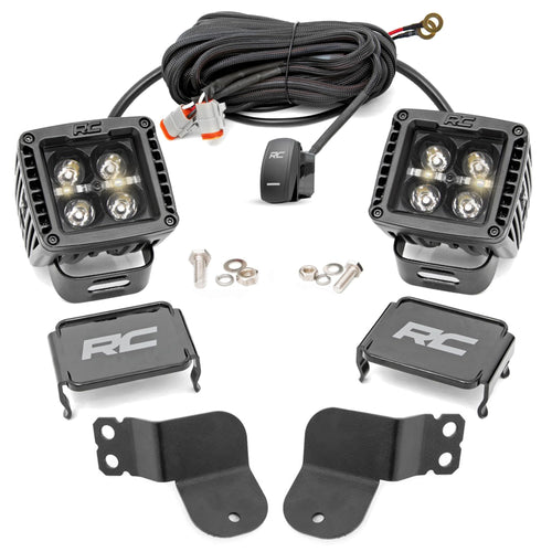 Dual Rough Country 2" LED Lower Windshield Light Kit w/White DRL for Polaris General/General XP - 3,600 Lumens, 60W CREE, Spot-Focus Beam, Bolt-On Cubes