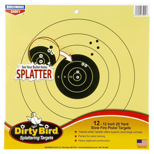 Birchwood Casey Dirty Bird Non-Adhesive Reactive Targets Practice Shooting for Indoor and Outdoor Use, 12" 25 Yard - 12 Targets