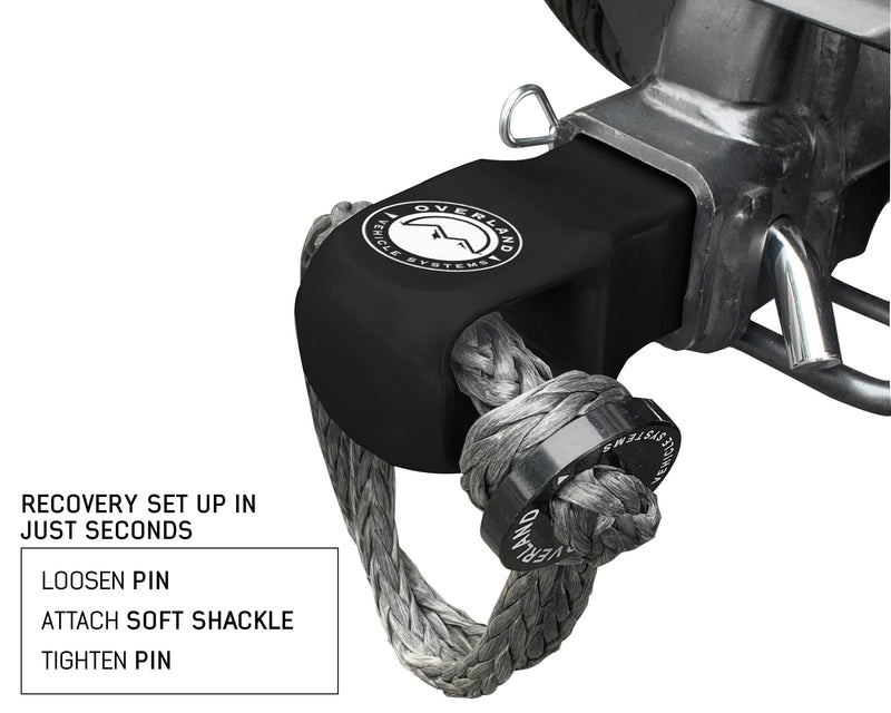 Aluminum Receiver Hitch Mount Overland Vehicle Systems for use with Soft Shackles - T6 6061 Aircraft Grade Aluminum - Glossy Black Powder Coated Finish