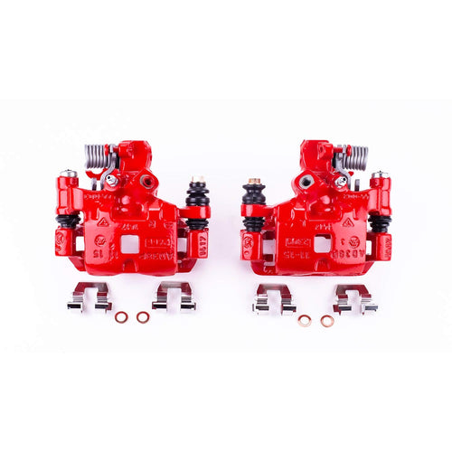 Rear Power Stop S4542 Pair of High-Temp Red Powder Coated Calipers