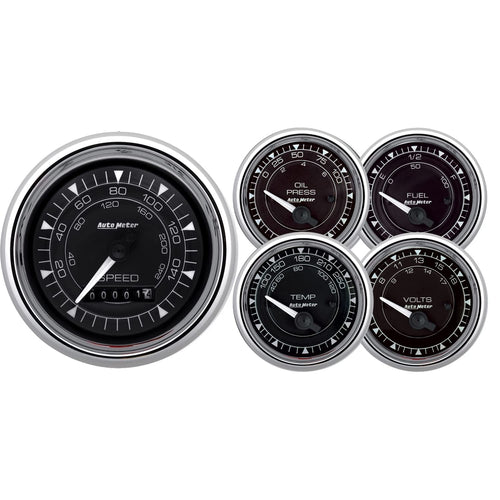 Auto Meter 9708 KIT, 5-Gauge 3-3/8" & 2-1/16", ELEC. Speedo, Chrono Chrome