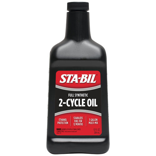Full Synthetic STA-BIL 2-Cycle Oil - With Fuel Stabilizer For Up To 12 Months Protection - 5 Gallon Multi-Mix - 50:1/40:1 Mix Ratios - Low Smoke Formula, 13 fl. oz. (22404)