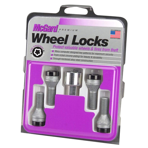 Black Bolt Style McGard Cone Seat Wheel Lock Set (M12 x 1.25 Thread Size) - Set of 4 Locks and 1 Key