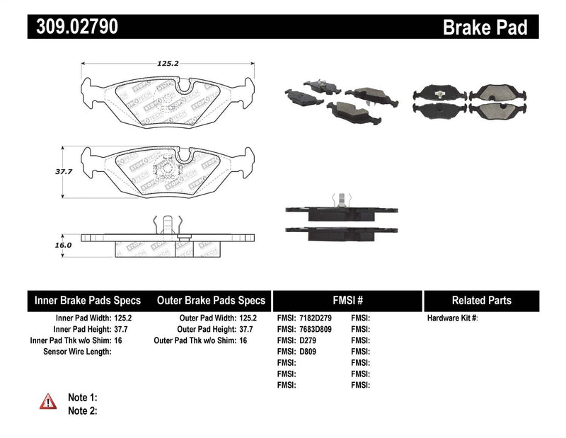 Sport Brake Pads StopTech 309.02790 with Shims and Hardware