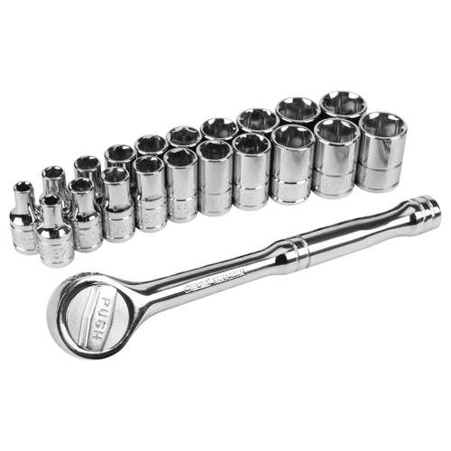 21 Piece Performance Tool W38304 1/4-Inch Drive SAE And Metric 6 Point Socket Set With Ratchet