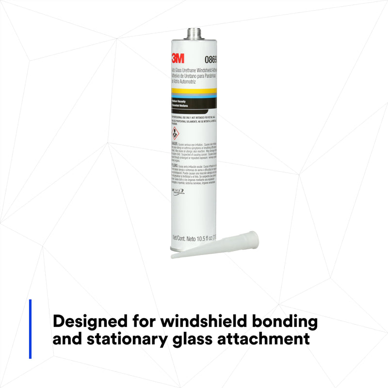 3M Urethane Auto Glass Windshield Adhesive, 08693, Medium Viscosity, High-Strength, Fast-Curing, 310 mL/10.5 fl oz Cartridge, Black