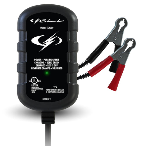 0.8A Schumacher Electric Car Battery Charger and Maintainer, 2-in-1 Solution, for 12V Power Sport, Automotive, and Marine Batteries, SC1299