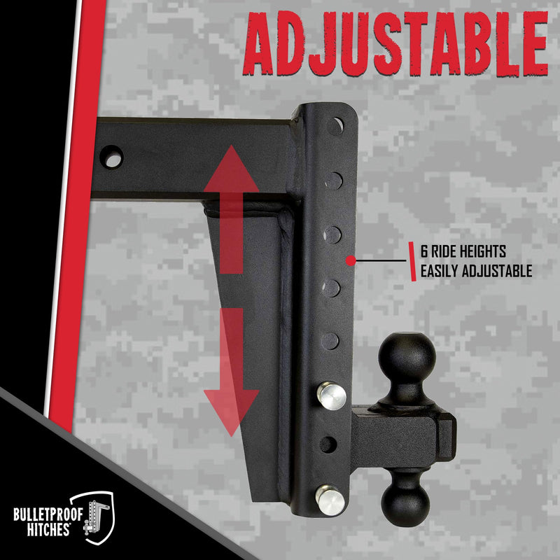 3.0" Adjustable Heavy Duty Trailer Hitch - BulletProof Hitches (22,000 lb. Rating) - 10" Drop/Rise Trailer Hitch with 2" & 2-5/16" Dual Ball - Powder Coat, Solid Steel, Corrosion-Resistant