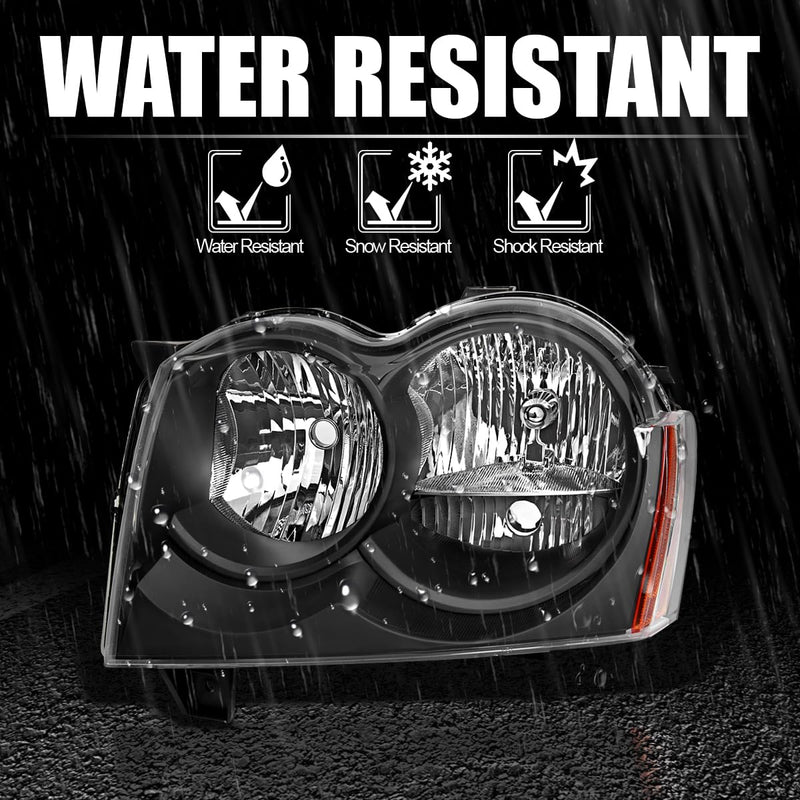 Black Headlights SPEC-D TUNING Compatible with 2005-2007 Jeep Grand Cherokee, Left + Right Head Lights Assembly