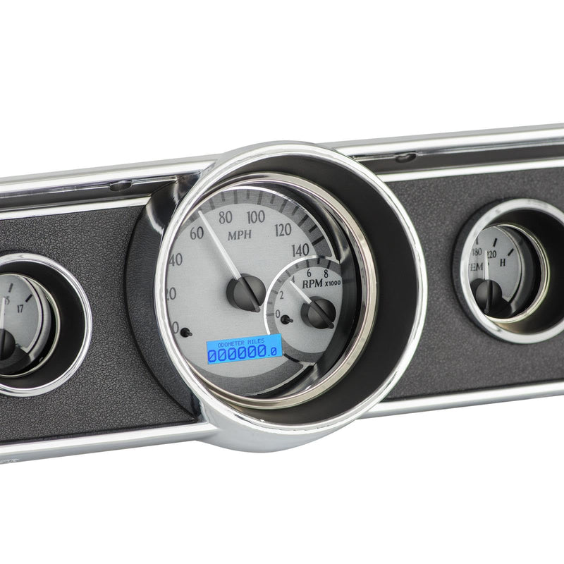 Dakota Digital VHX-65F-MUS-S-B Analog Dash Gauge System Compatible with 1965-66 Mustang with Silver Alloy Style and Blue Backlighting